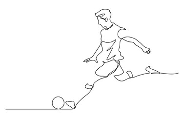 continuous line drawing of man shooting football illustration