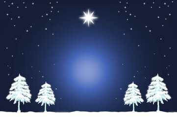 Fototapeta na wymiar クリスマスツリーと星、雪景色のバックグラウンド
