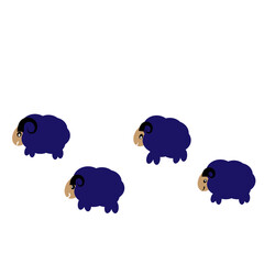 four blue sheep on a white background