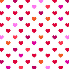 Much red hearts on a light background. Seamless vector background from hearts of the different sizes. template, pattern repeated. pattern with heart. Love romantic and Valentine Day
