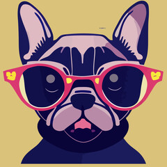 illustration Vector graphic of colorful French bulldog wearing sunglasses isolated good for logo, icon, mascot, print or customize your design