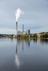 Obraz na płótnie Canvas Electricity power station plant, fume emissions from chimney. Environmental pollution
