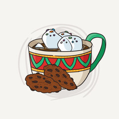 Christmas hot chocolate marshmallow with choco biscuits
