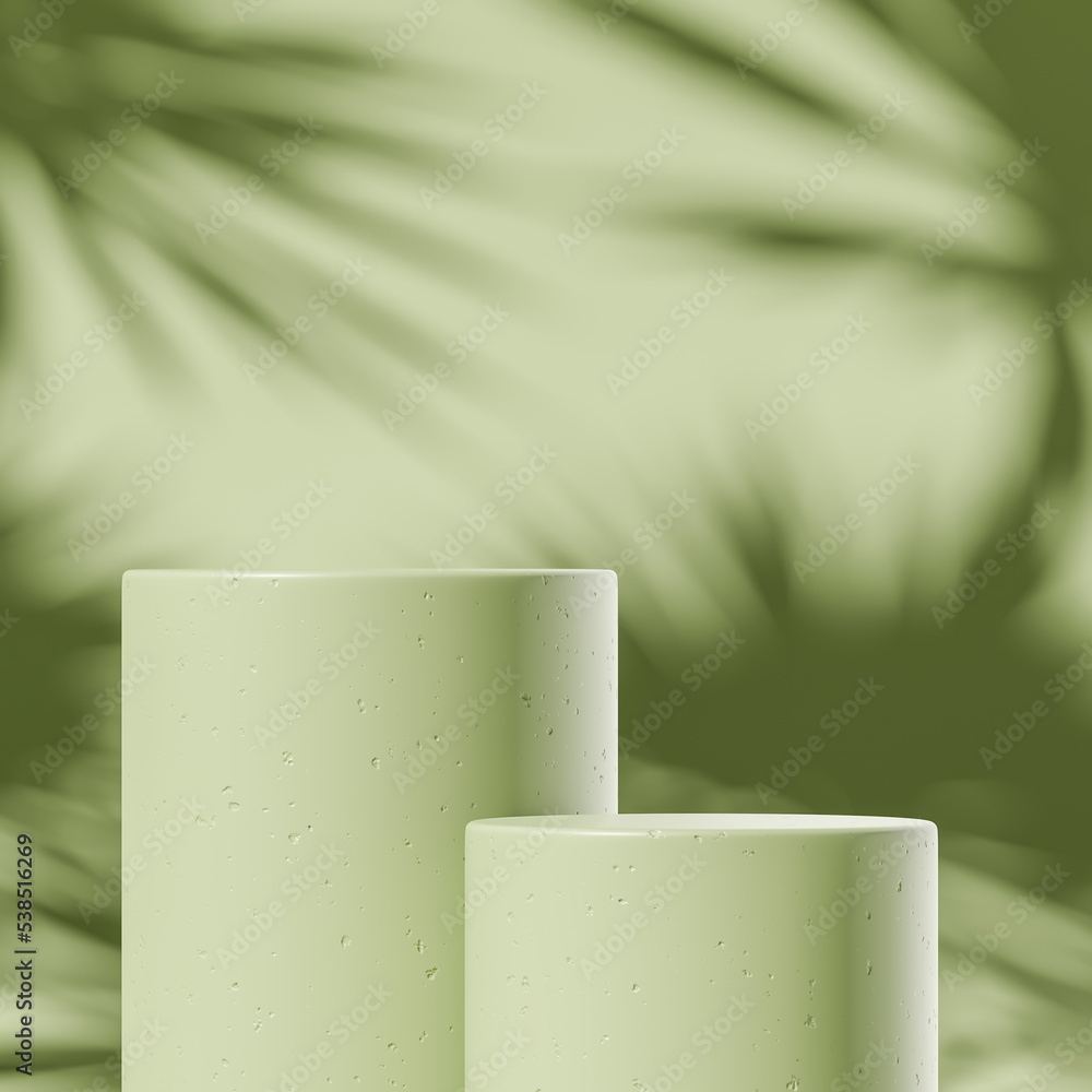 Poster two green columns with shadows on background, mockup for product display