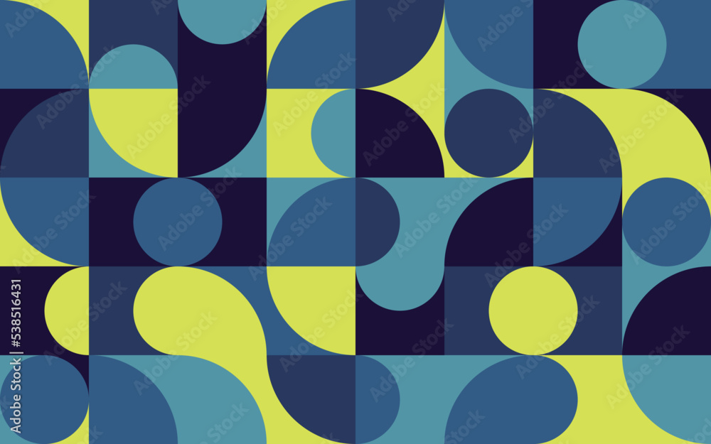 Wall mural geometric abstract seamless pattern with colorful rounded tiles endless ornament texture. modern vec