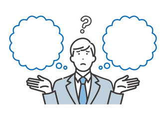 選択に悩む若いビジネスマン　空白の吹き出し