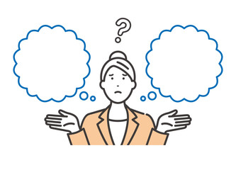 選択に悩む若いビジネスウーマン　空白の吹き出し