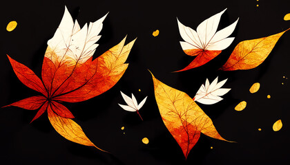 Digital painting of Autumn scenery with falling leaves. Abstracts image of Autumn Background