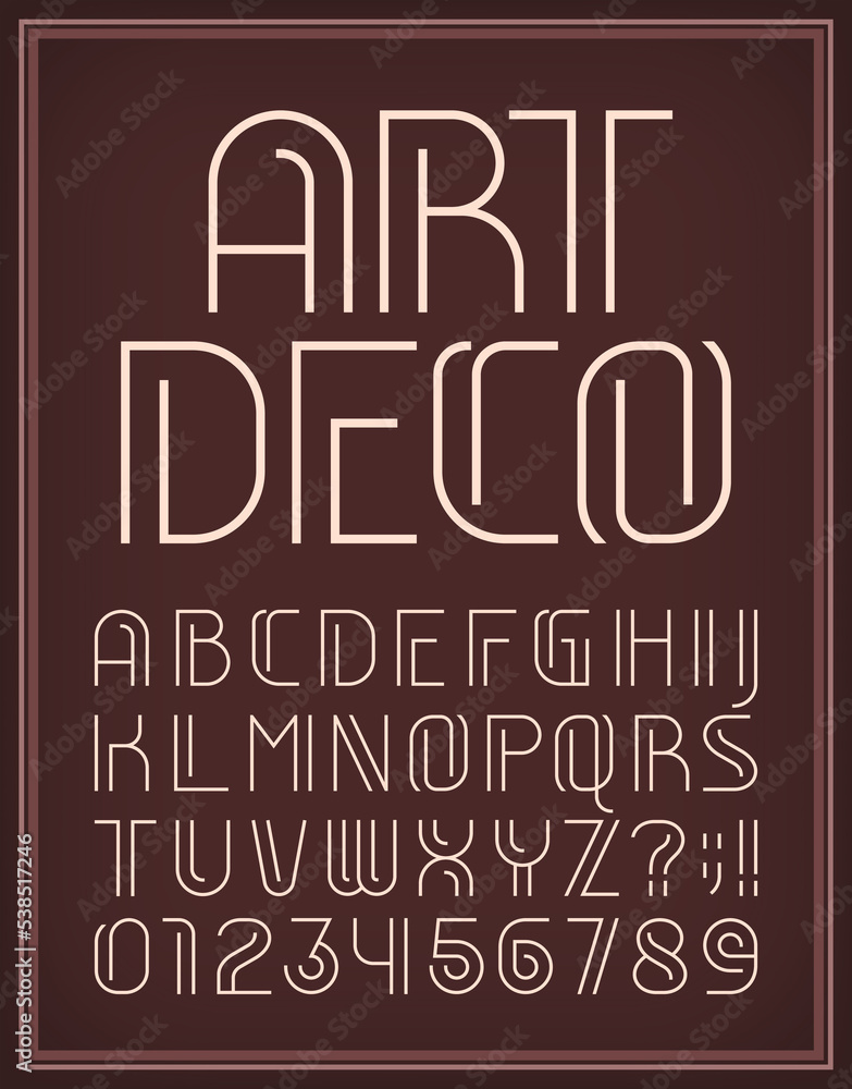 Fototapete art deco alphabet font. minimalistic letters, numbers and symbols. stock vector typescript for your 
