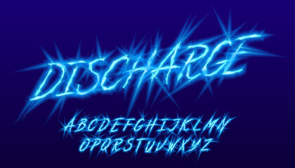 Discharge alphabet font. Electric letters and numbers. Stock vector typescript for your design.