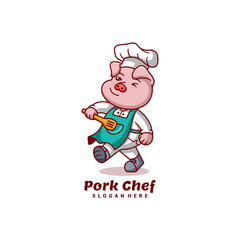 cute pork chef character mascot design