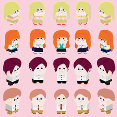 Set of Kawaii geometry cute character of business attire and casual attire figure.