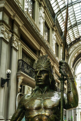 Guayaquil, Ecuador - September 26, 2022: Guayas and Quil Statue in the Eduardo Arosemena Passage at the Municipal Palace. The native pairs names were merged to name the city.