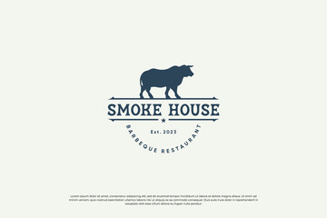 Steak house logo design. Vintage label steak house logo vector.