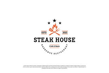 Steak house logo design. Vintage label steak house logo vector.