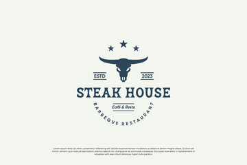 Vintage label steak house logo vector.