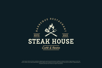 Steak house, barbecue and grill logo design. Retro label for restaurant.