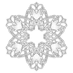 Fototapeta na wymiar Christmas snowflake. A vintage six-beam snowflake. Complex circular ornament. Mandala pattern. Symmetrical beautiful rays. A template for a holiday. Isolated drawing