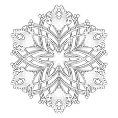 Christmas snowflake. A vintage six-beam snowflake. Complex circular ornament. Mandala pattern. Symmetrical beautiful rays. A template for a holiday. Isolated drawing