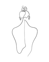 A nude woman's back is drawn in one line art style. Printable art.