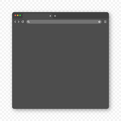 Blank web browser window with tab, toolbar and search field. Modern website, internet page in flat style. Browser mockup for computer, tablet and smartphone. Dark mode. Vector illustration