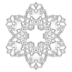 Fototapeta na wymiar Christmas snowflake. A vintage six-beam snowflake. Complex circular ornament. Mandala pattern. Symmetrical beautiful rays. A template for a holiday. Isolated drawing PNG