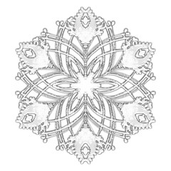Christmas snowflake. A vintage six-beam snowflake. Complex circular ornament. Mandala pattern. Symmetrical beautiful rays. A template for a holiday. Isolated drawing PNG