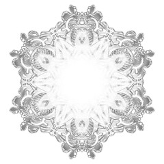 Christmas snowflake. A vintage six-beam snowflake. Complex circular ornament. Mandala pattern. Symmetrical beautiful rays. A template for a holiday. Isolated drawing PNG