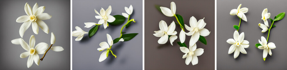 Fototapeta na wymiar Illustration of a vanilla flower. Vanilla is a spice derived from orchids of the genus Vanilla, primarily obtained from pods of the Mexican species, flat-leaved vanilla (V. planifolia)