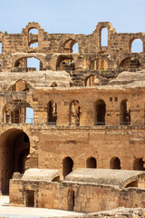 Naklejka premium Multistory ruins of the ancient roman era amphitheatre, El Djem, Tunisia