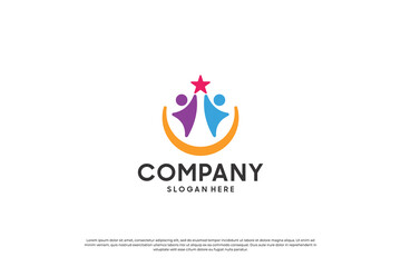 Success human community, abstract people unity logo design.