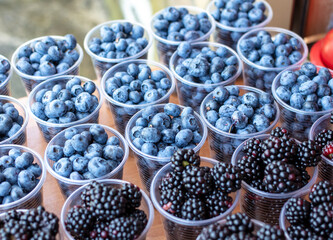 Berries on the counter in the market.