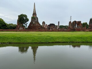 The portrait of big entrance in Jadi where the famous place for Thai and Foreigner love to visit at history temple on October 15,2022 in Ayutthaya,Thailand