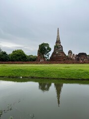 The portrait of big entrance in Jadi where the famous place for Thai and Foreigner love to visit at history temple on October 15,2022 in Ayutthaya,Thailand