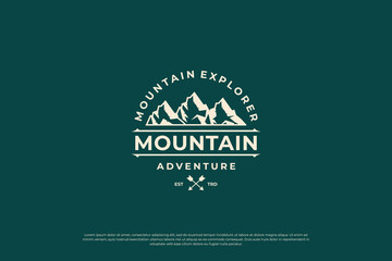 vintage mountain emblem logo design.