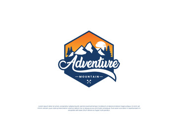 mountain travel badge design. mountain adventure logo design template.