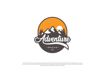vintage emblem mountain logo design.