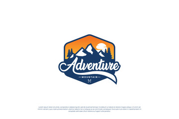 mountain adventure logo design. mountain exploration badge template.