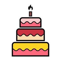 Sweet cake icon, bakery dessert food symbol, happy birthday day graphic vector illustration