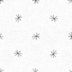 Hand Drawn Snowflakes Christmas Seamless Pattern. Subtle Flying Snow Flakes on chalk snowflakes Background. Amusing chalk handdrawn snow overlay. Dazzling holiday season decoration.