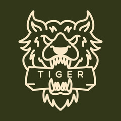silhouette Premium Monoline Tiger head Logo Vector, modern animal badge emblem Symbol and icon, creative Design Company.