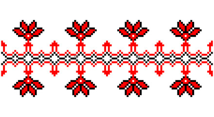 Embroidered good like old handmade cross-stitch ethnic Ukraine pattern. Ukrainian towel ornament, rushnyk called, vector.