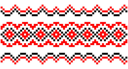Embroidered good like old handmade cross-stitch ethnic Ukraine pattern. Ukrainian towel ornament, rushnyk called, vector.