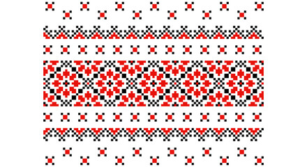 Embroidered good like old handmade cross-stitch ethnic Ukraine pattern. Ukrainian towel ornament, rushnyk called, vector.