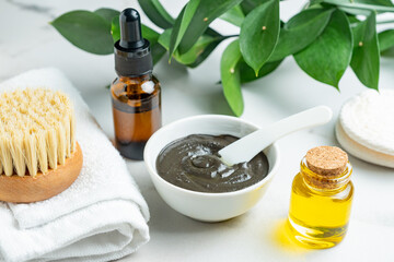 ingredients for homemade exfoliating body caly mask. spring skin renew and cellulite treatment....