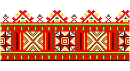 Embroidered good like old handmade cross-stitch ethnic Ukraine pattern. Ukrainian towel ornament, rushnyk called, vector.