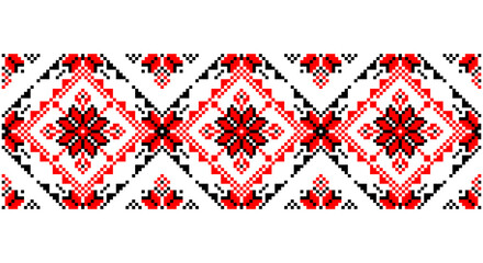 Embroidered good like old handmade cross-stitch ethnic Ukraine pattern. Ukrainian towel ornament, rushnyk called, vector.