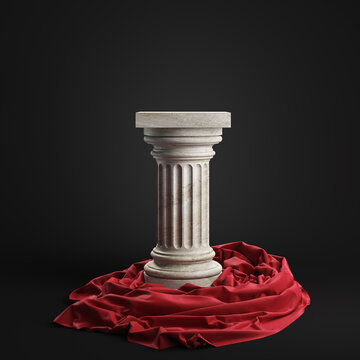 Classic column with red drape on black background