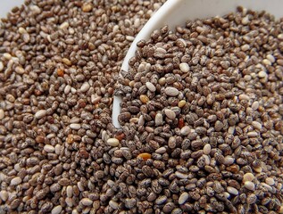 chia beans on spoon and white dish, close up