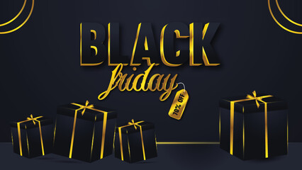 Fototapeta na wymiar Black Friday Background with 3D text Effect and Gift Box
